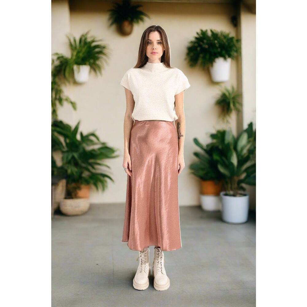 Mauve Satin Midi Skirt